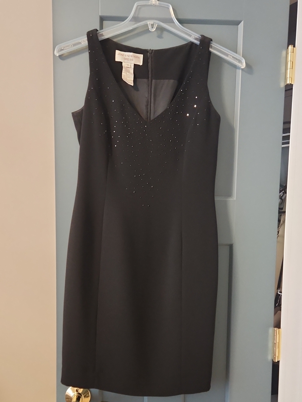 Jones New York Black V-Neck Sleeveless Mini Dress with Sparkle